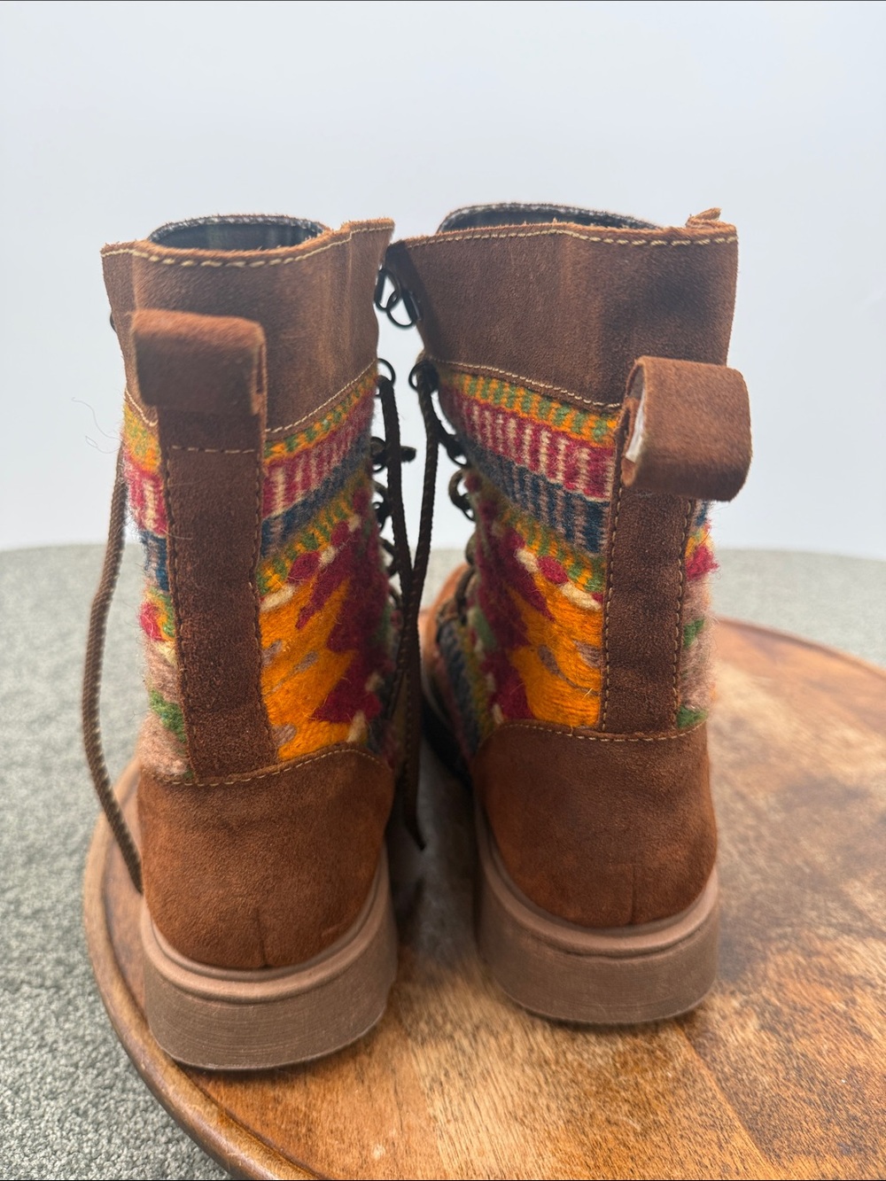 Born Boots Wm 9 Oriana Brown Leather Southwest Art Lace Up Boho Earthy - Picture 3 of 9